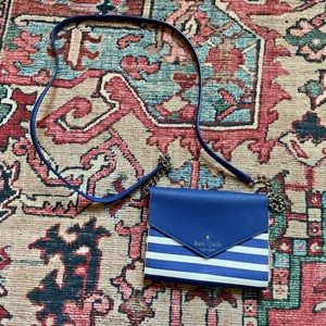 Kate Spade Fairmont Square blue and white envelope crossbody purse